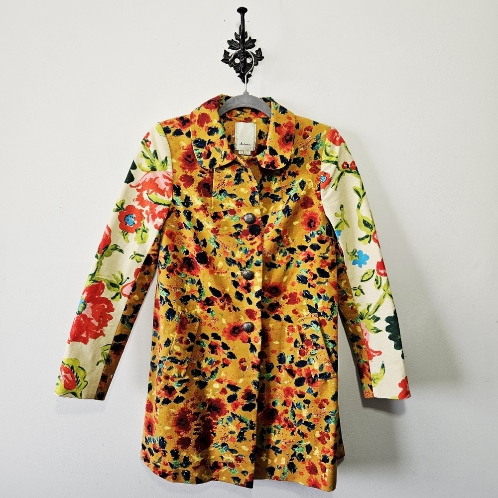 Anthropologie Elevenses Leopardlily Coat Size 0 Floral Boho EUC